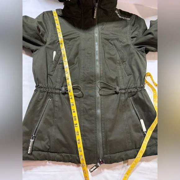 SUPERDRY Olive green hooded sherpa lined parka Jacket size M - Picture 13 of 13
